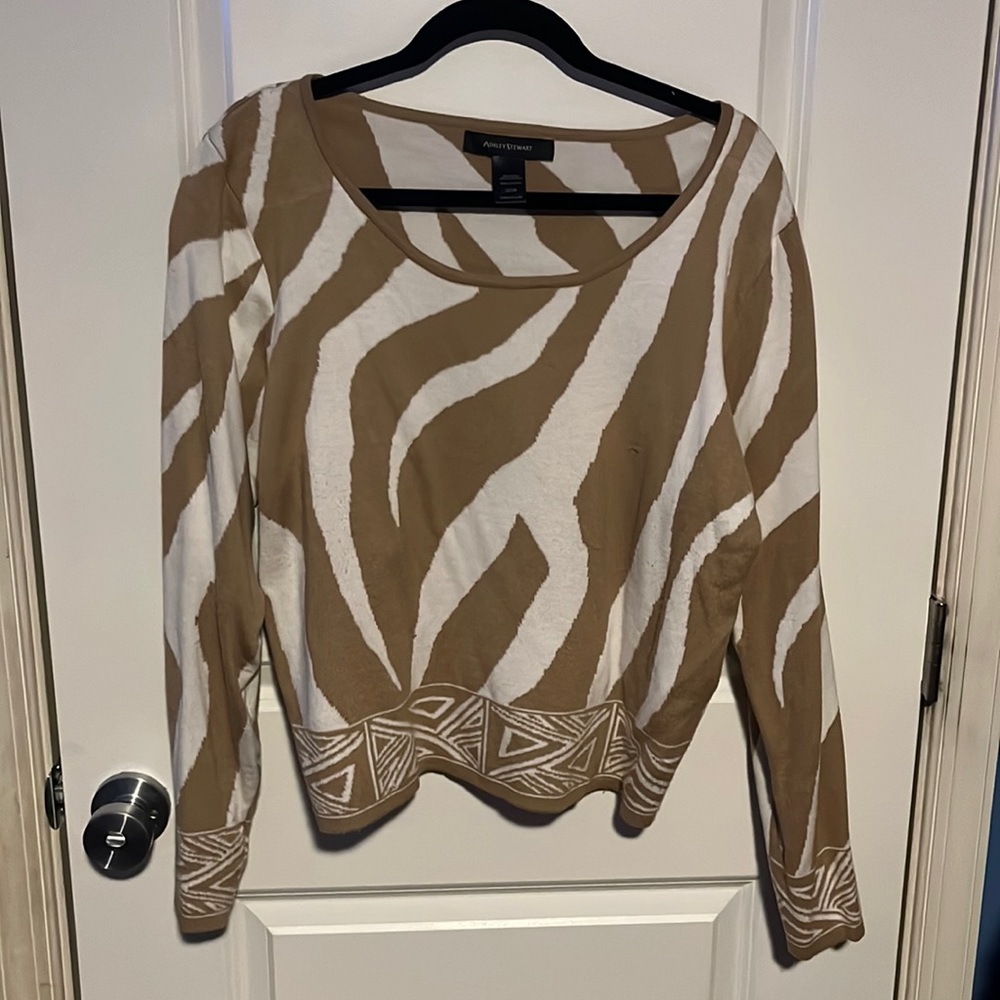 Brown and white zebra print sweater set